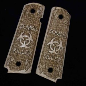 Zombie Killer - My first set of custom grips.  These were designed & purchased for a 1911-22, but after trying them on my EDC, I decided I needed anot