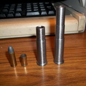 Adapters made from Mosin Nagant barrel cut-offs to shoot 32 S&W Longs out of a Remington Rolling Block rifle in 43 Spanish caliber. At least now I can