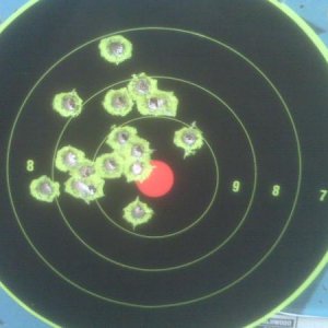 The first 17 rounds from my new XDm .40 taken from 10 yards.   Ammunition used: 180 gr FMJ Winchester .40 S&W